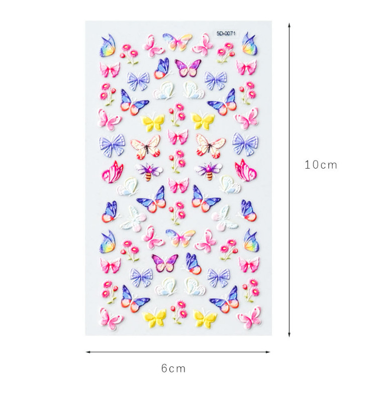 5D Embossed Nail Art Stickers Colorful Butterfly Flower Self Decal Decor NH26