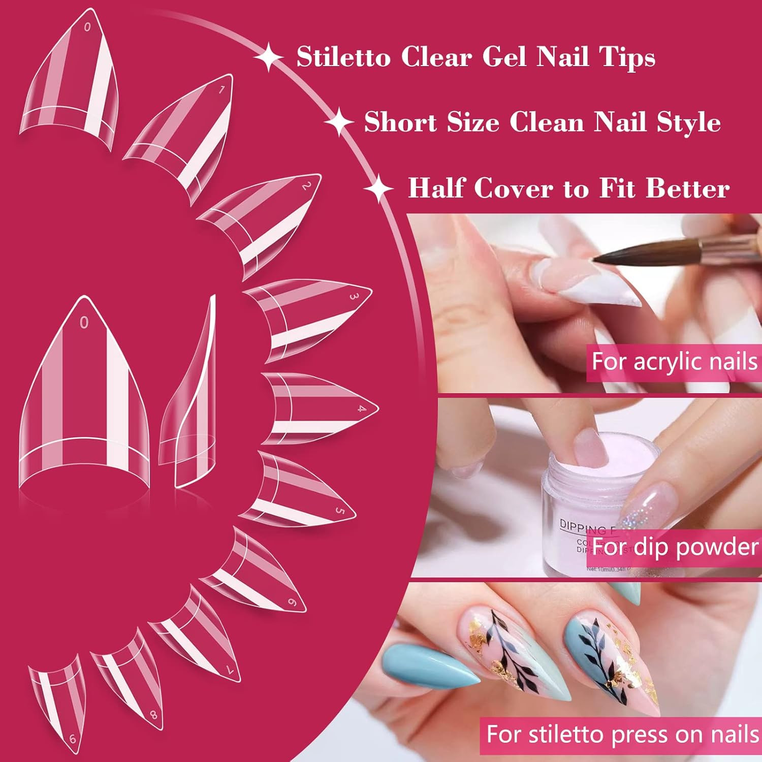 500PCS Short Stiletto Nail Tips for Acrylic Nails Professional, Extra Short Clea