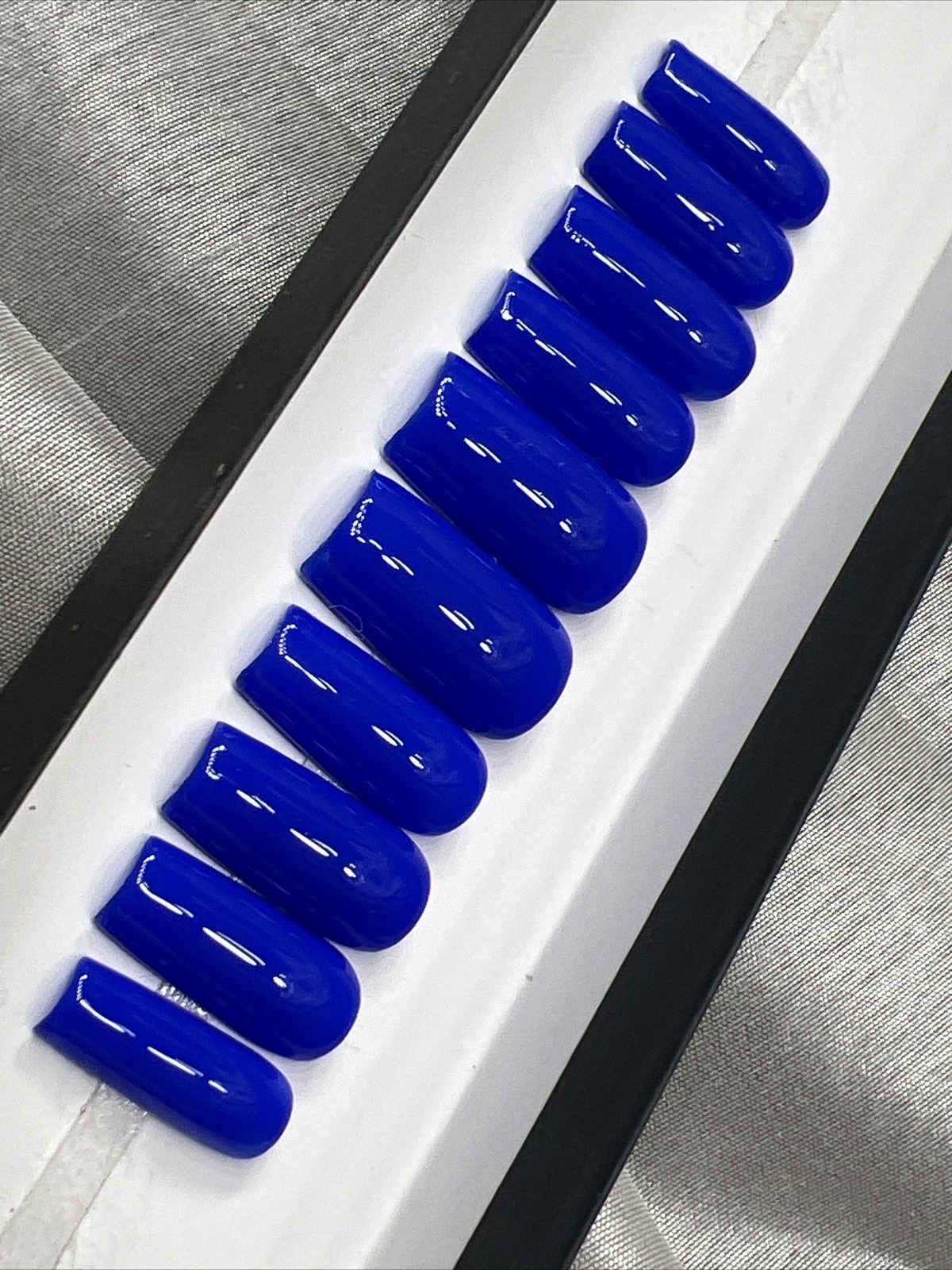 🫐 CUSTOM Gel Press On False Nails, BLUE SQUARE NAILS, 10p set M w/ FULL KIT