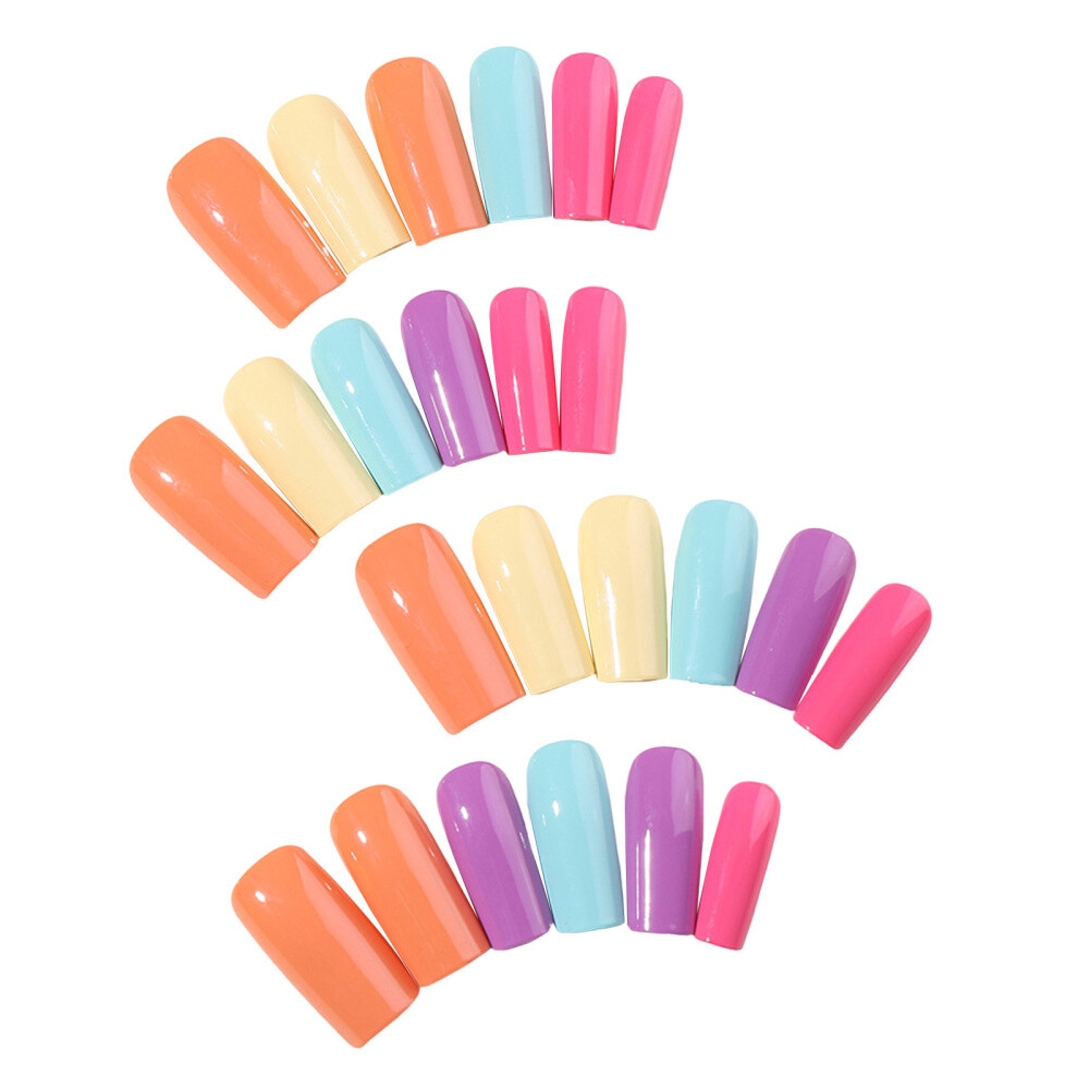Solid Colorful Long Fake Nails with Harmless and Smooth Edge Nails for Women