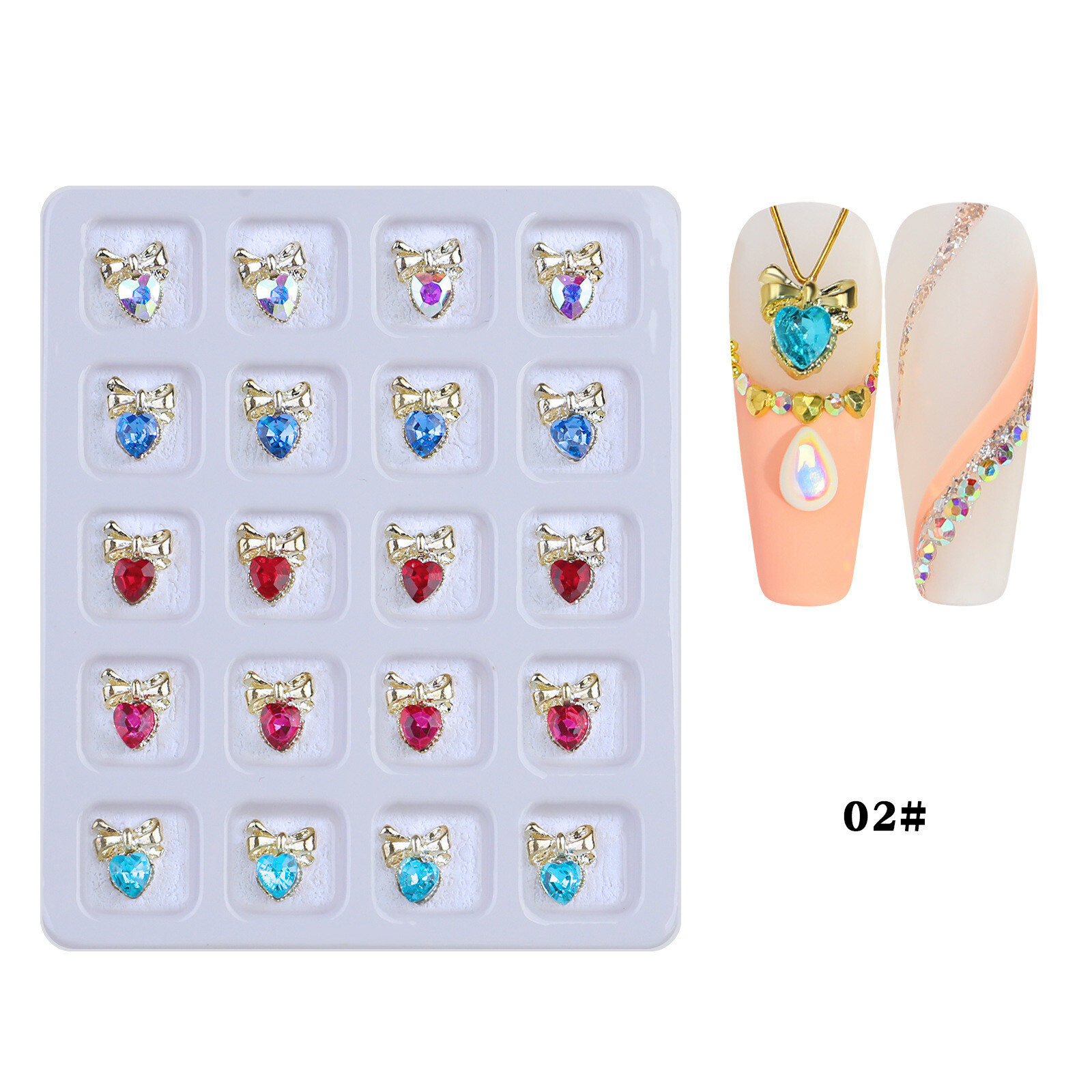 20 Grids Nail Art Rhinestones Glitter Heart Diamond Crystal Butterfly DIY Decora