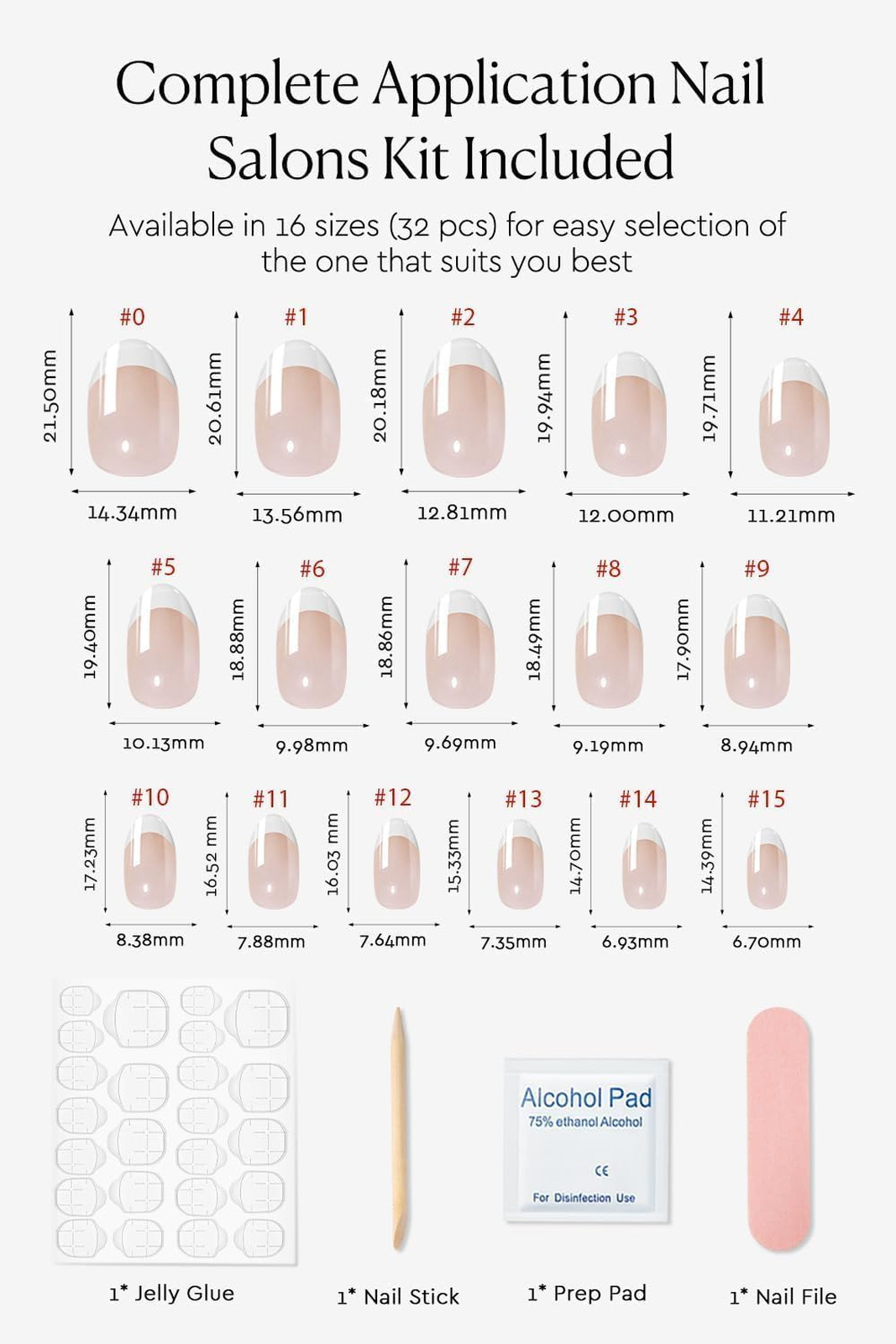 Short almond press on nails with French tip, glazed donut, 32 pieces, full