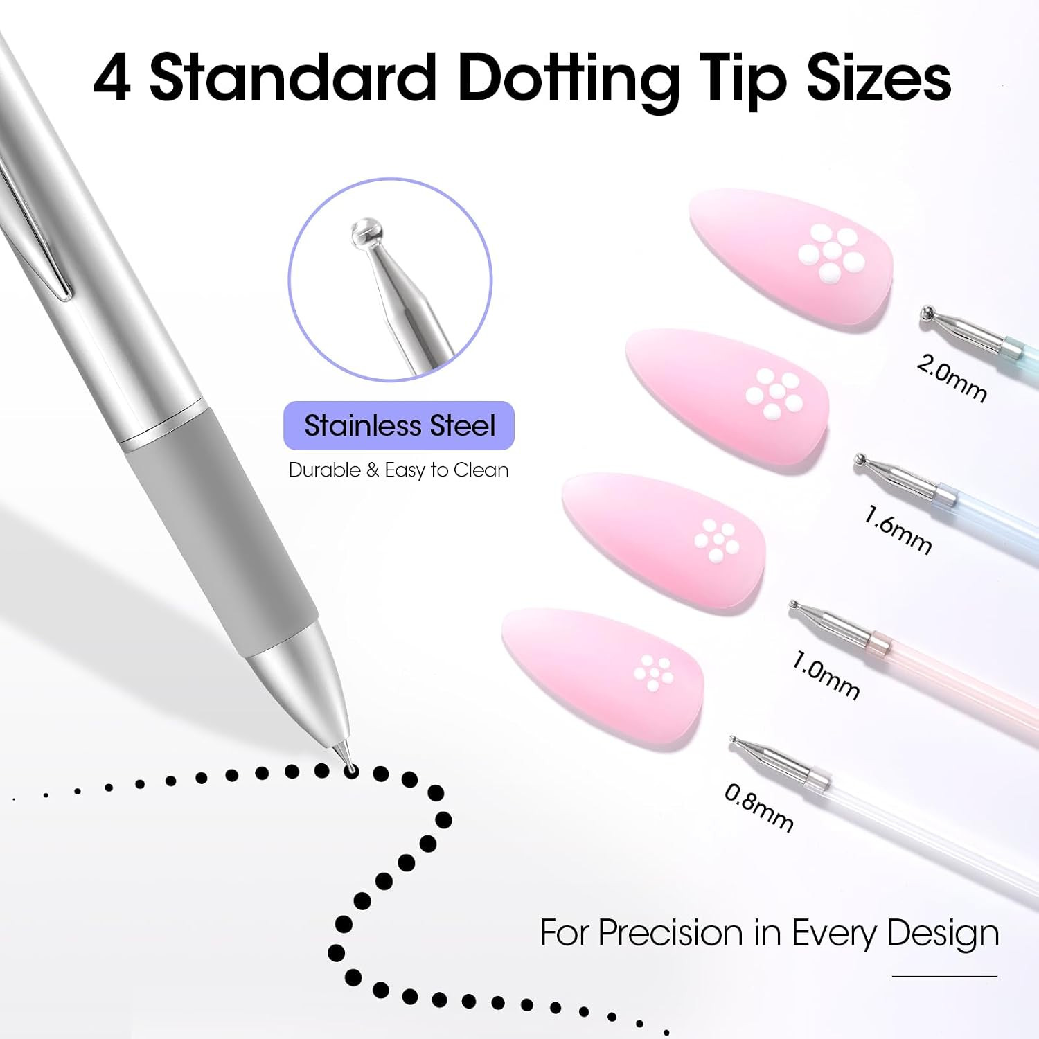 5-In-1 Nail Dotting Pen with Ballpoint Pen Design & Nail Rhinestones, Double-End
