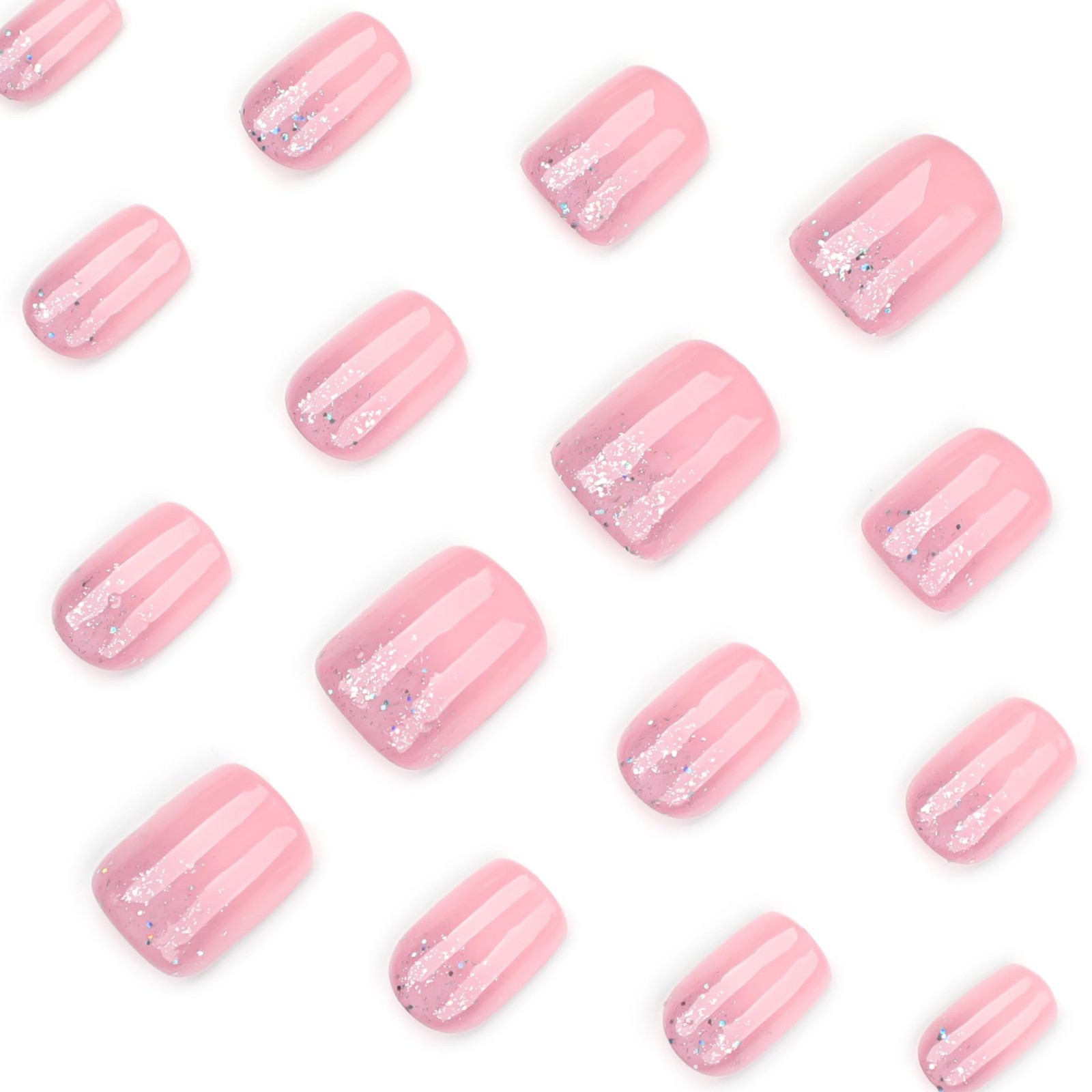 XZMeiLun Nude Pink Press on Nails Short Square Round, Base Glitter Design, Re…