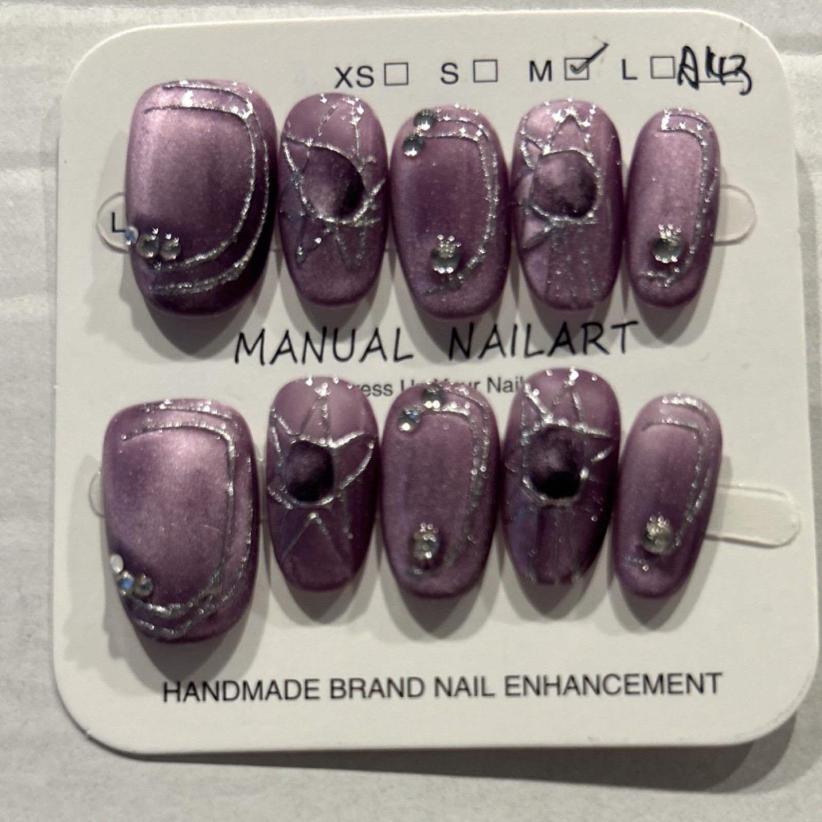 Manual Nailart Press-On Nails Large Purple Shimmer 3D A13