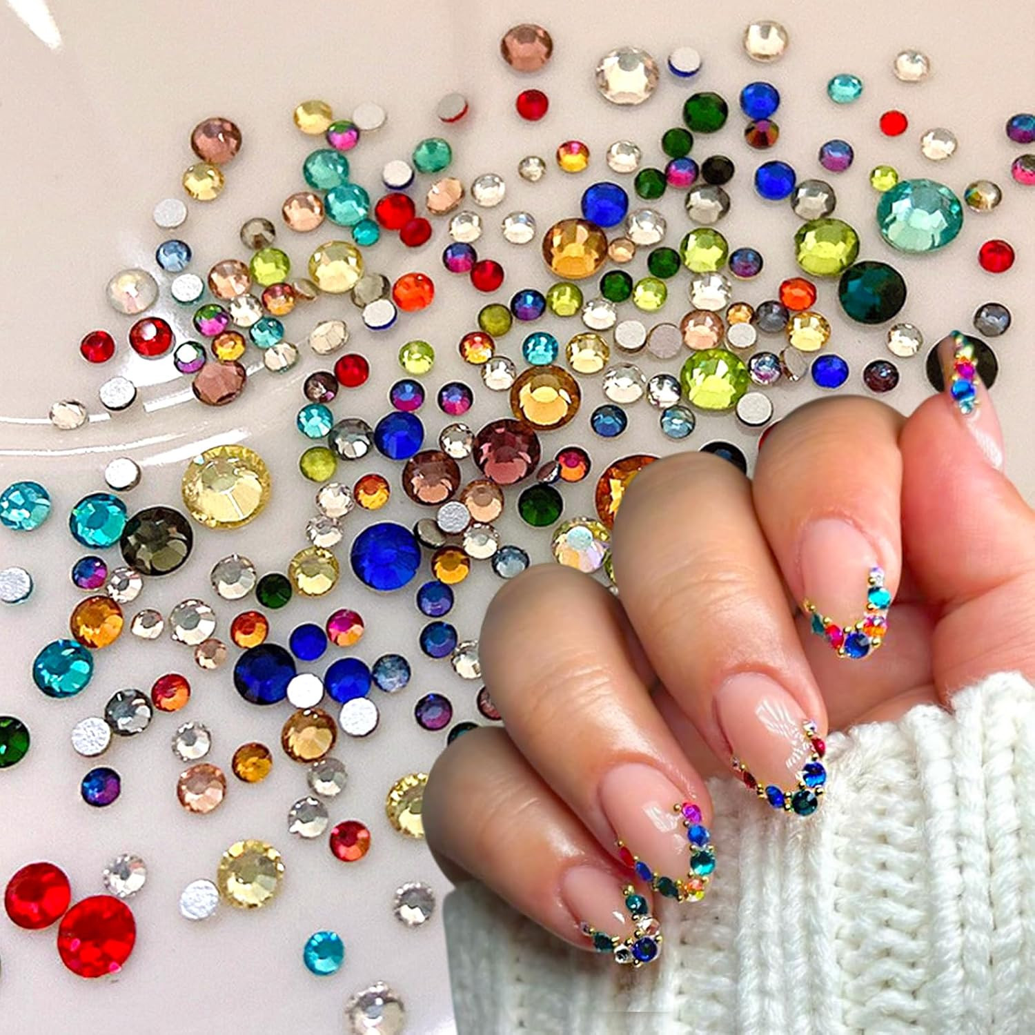 1140Pcs Colorful Rhinestones Nail Art Charms Sparkling Flatback Nail Rhinestones