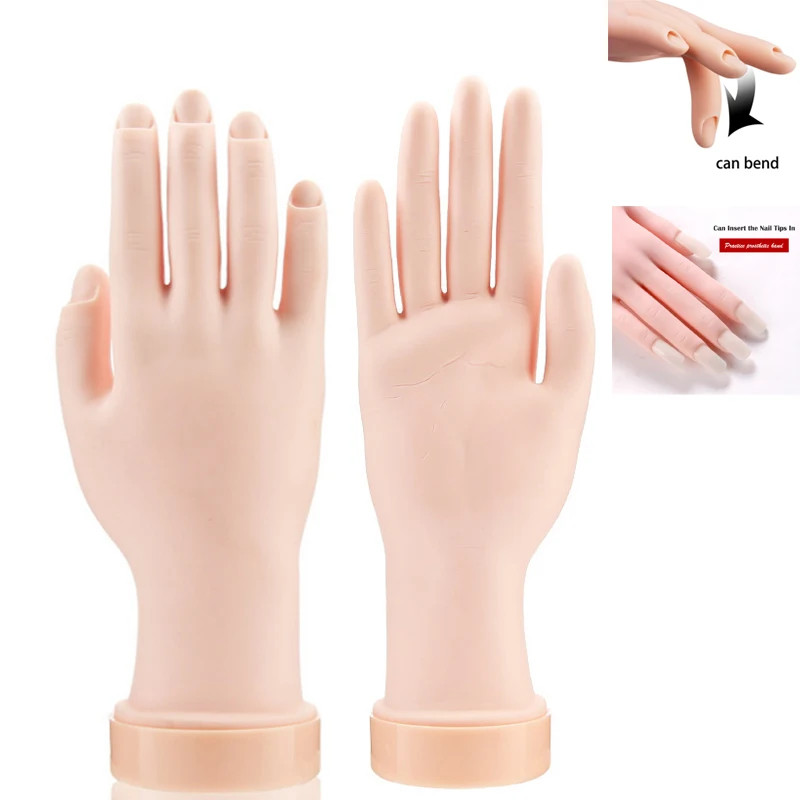 Flexible Silicone Nail Art Training Hand Movable Manicure Practice Tool Gift