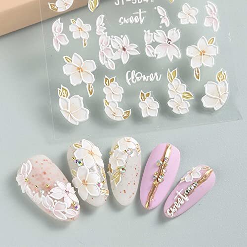 3D Embossed Spring Flower Nail Art Stickers Decals Self-Adhesive Pegatinas