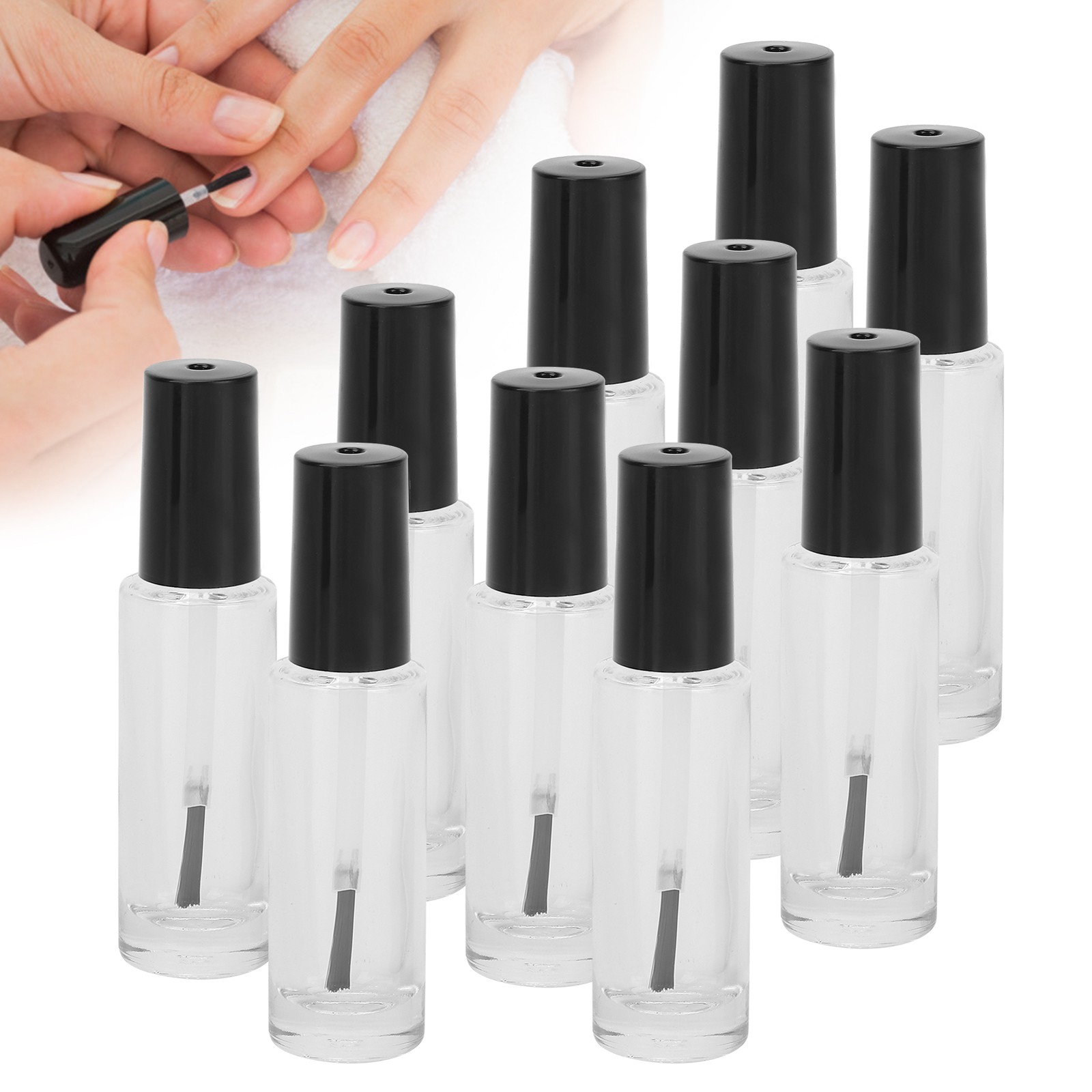 10pcs 8ml Empty Nail Polish Glass Bottles Accessory With Brush Cover Mixing