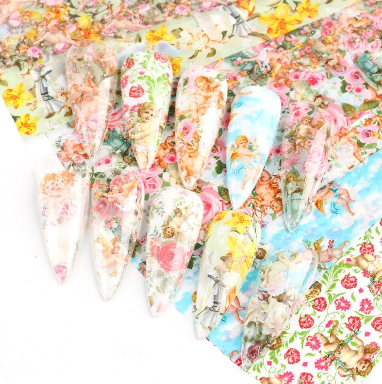 10Pcs Nail Foil Sticker Flower Angel Pattern Transfer Art Decorations 3118 NS46