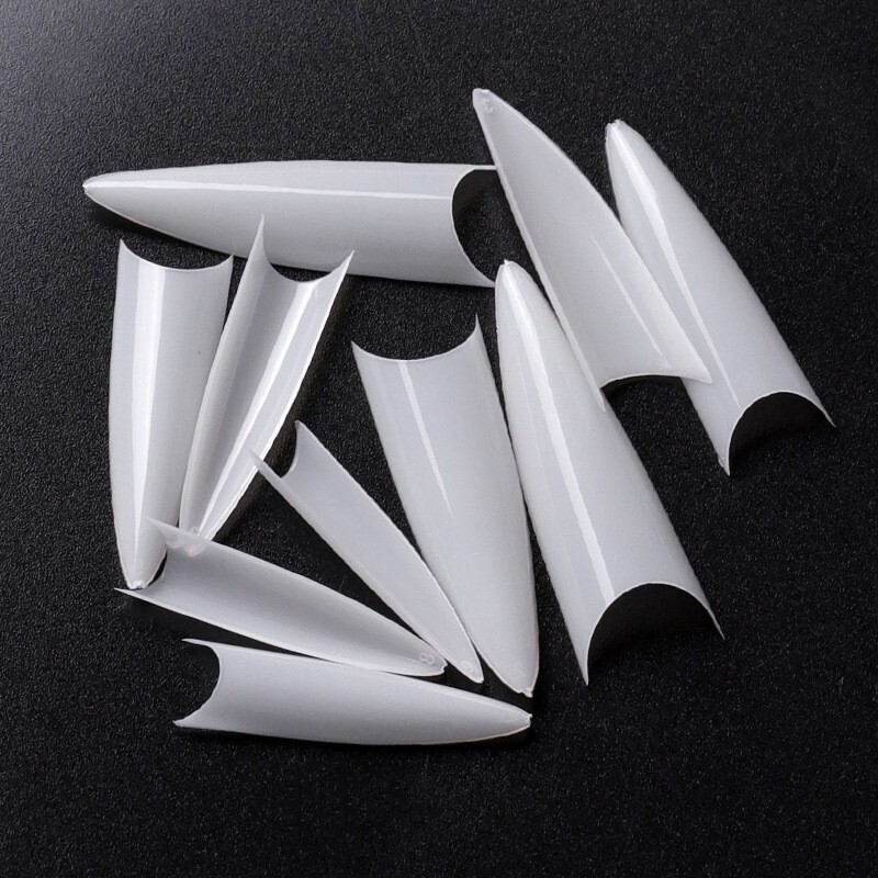 500pcs Long Stiletto Artificial False Nail Tips Curve Pointed Fake Nails Natural