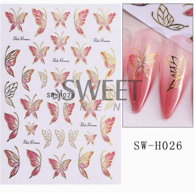 3 Sheets 3D Blue Gold floral Flower Butterfly Nail Stickers Self-adhesive NS8