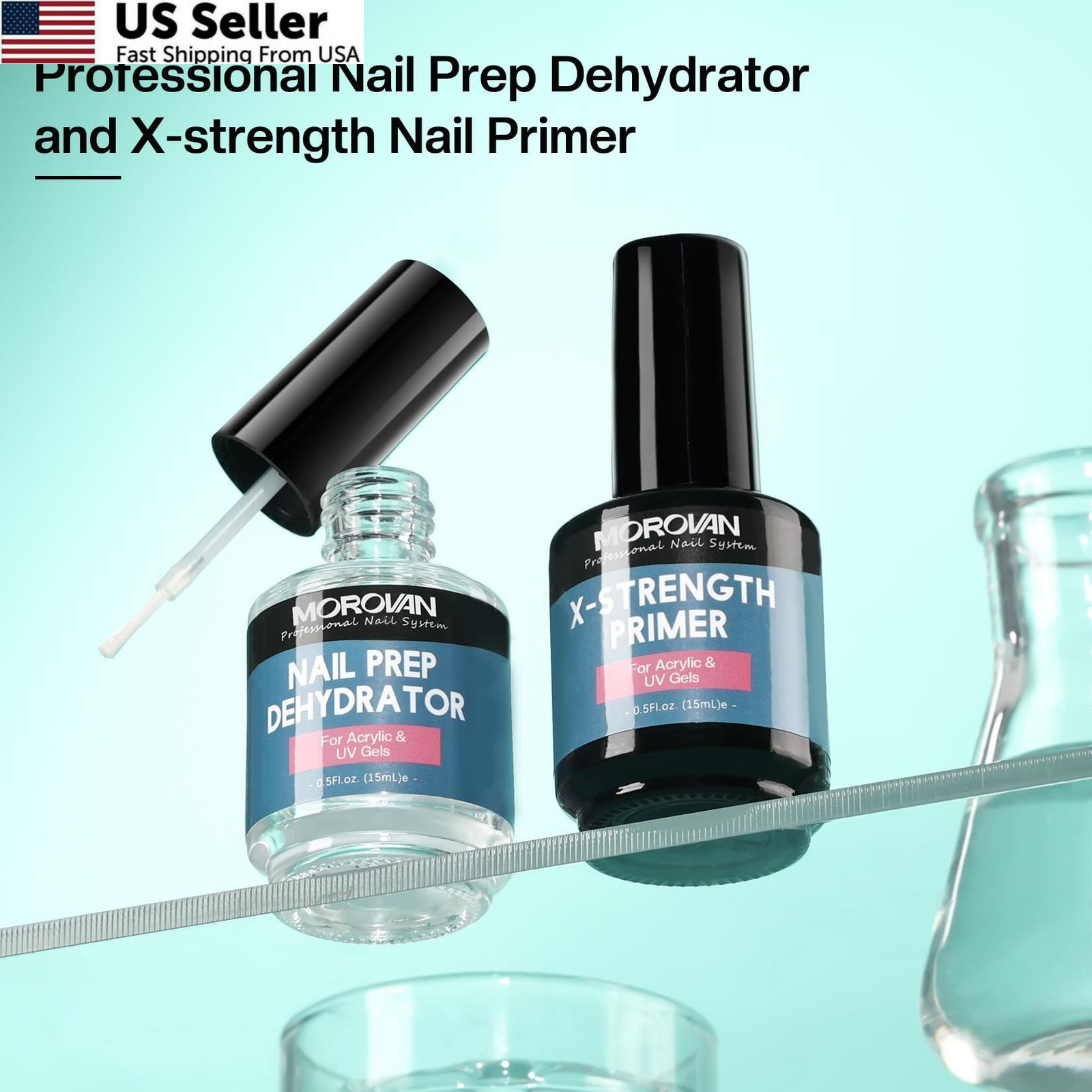 Morovan Nail Prep Dehydrate and Primer 0.5 Fl Oz (Pack of 2), Clear