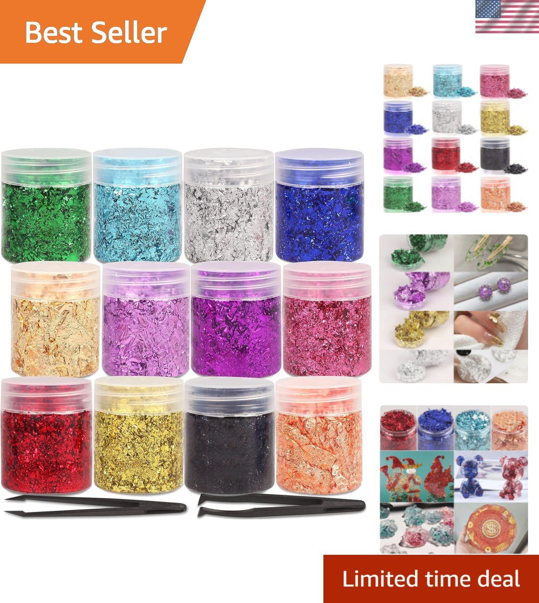 High-Quality Gold Foil Flakes – 12 Color Set for Crafts and Home Crafting
