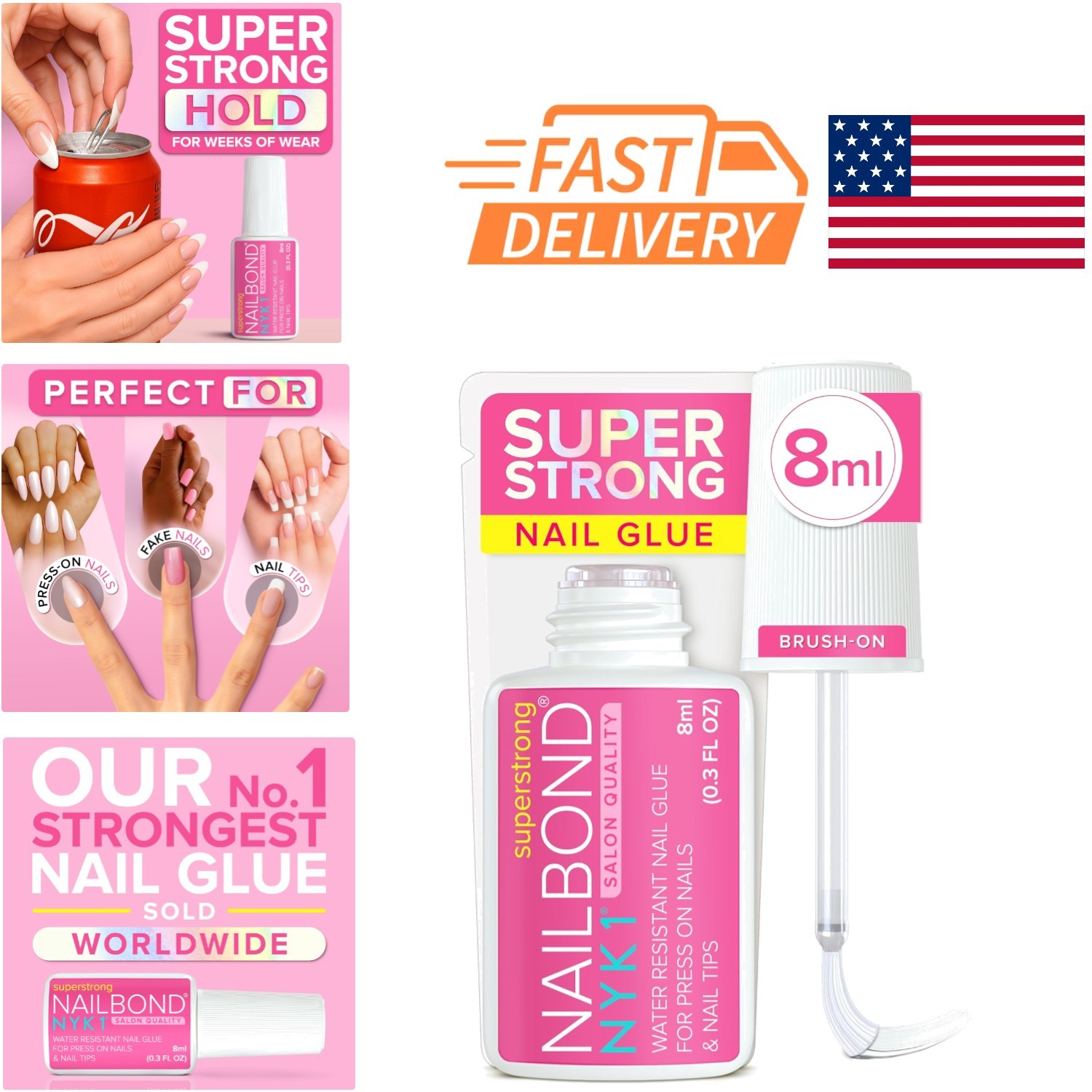 Super Strong Nail Glue 8ml Clear Brush On for Press On Nails and Acrylics