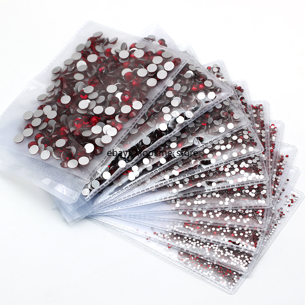 1440pcs Siam Crystals Glass Rhinestones FlatBack Glitter Gems for 3D Nails Decor