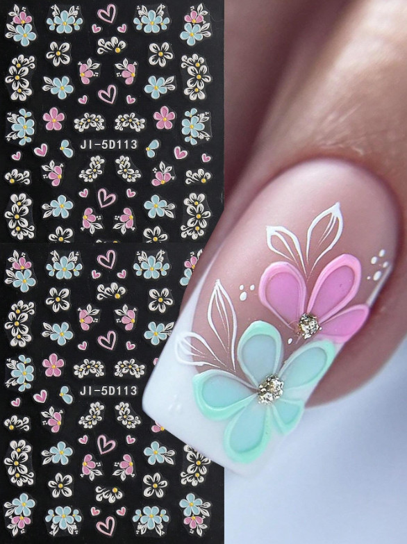 2 Sheet Nail Stickers 5D Embossed Flower Butterfly Petals Nail Decor for Women