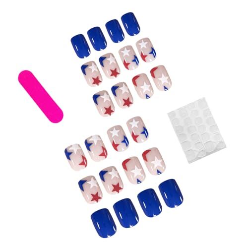 24PCS Independence Day Press on Nails Short Square Fake Nails, 4th of style12