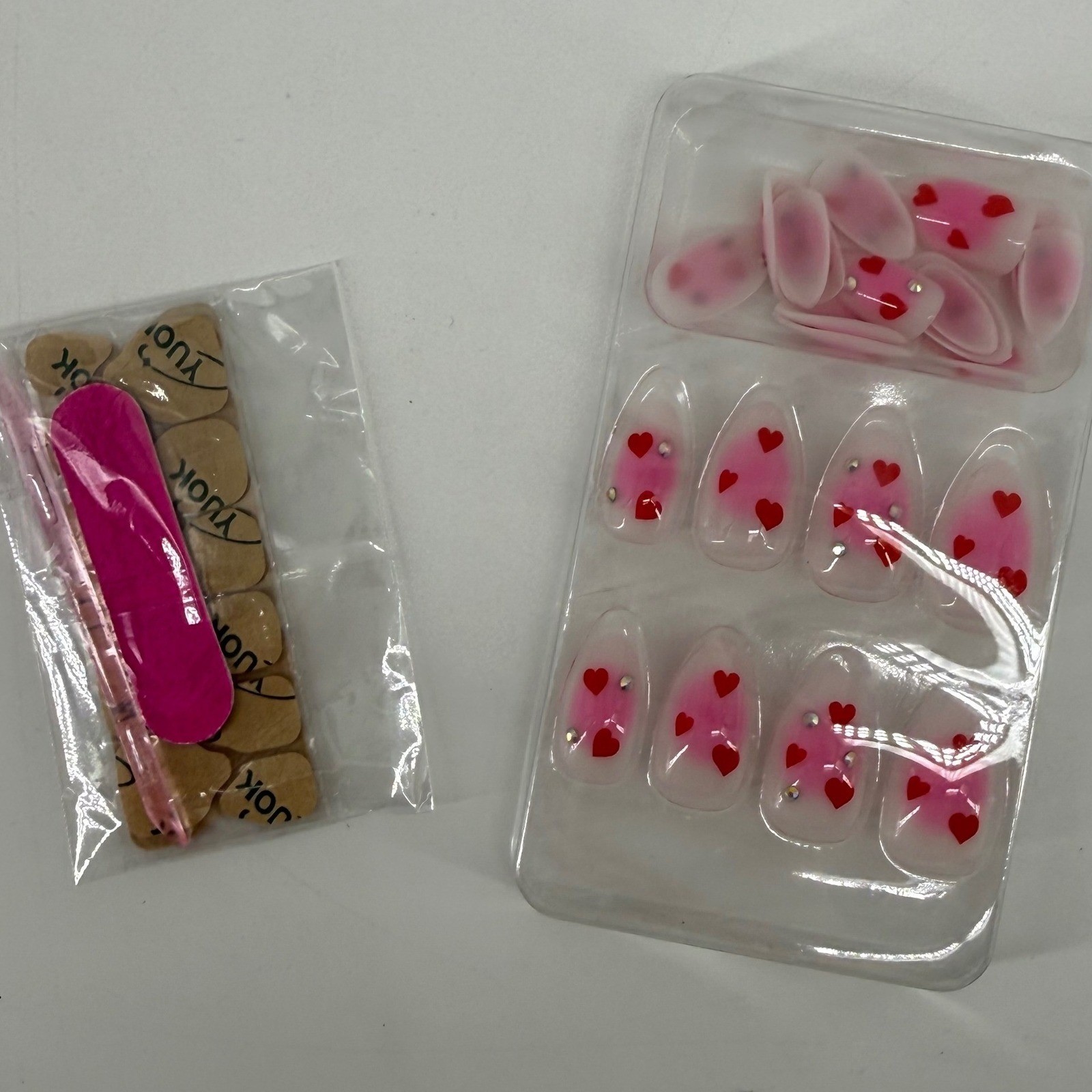 Babe Nail Co 4 pack Press On Valentines Nails Heart Design Red Pink Almond Shape