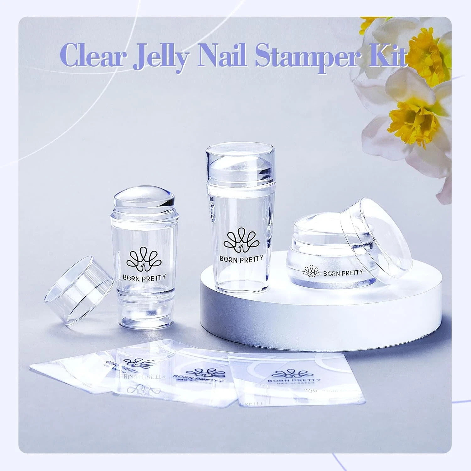 French Tip Nail Stamp, 6PCS Art Stamper with Scrapers, Silicone Stamping Long &
