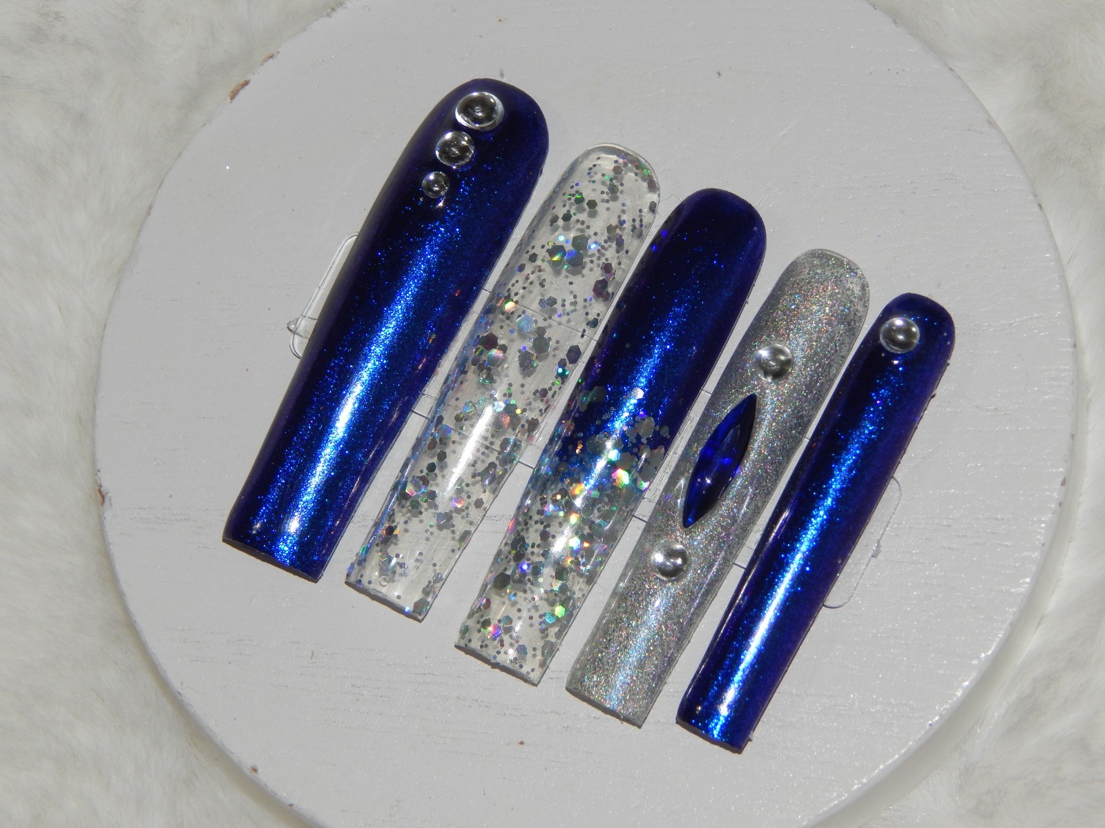 Luxury Handmade Press-On Nails I Reusable I Midnight Blues I Square Shape l 3XL