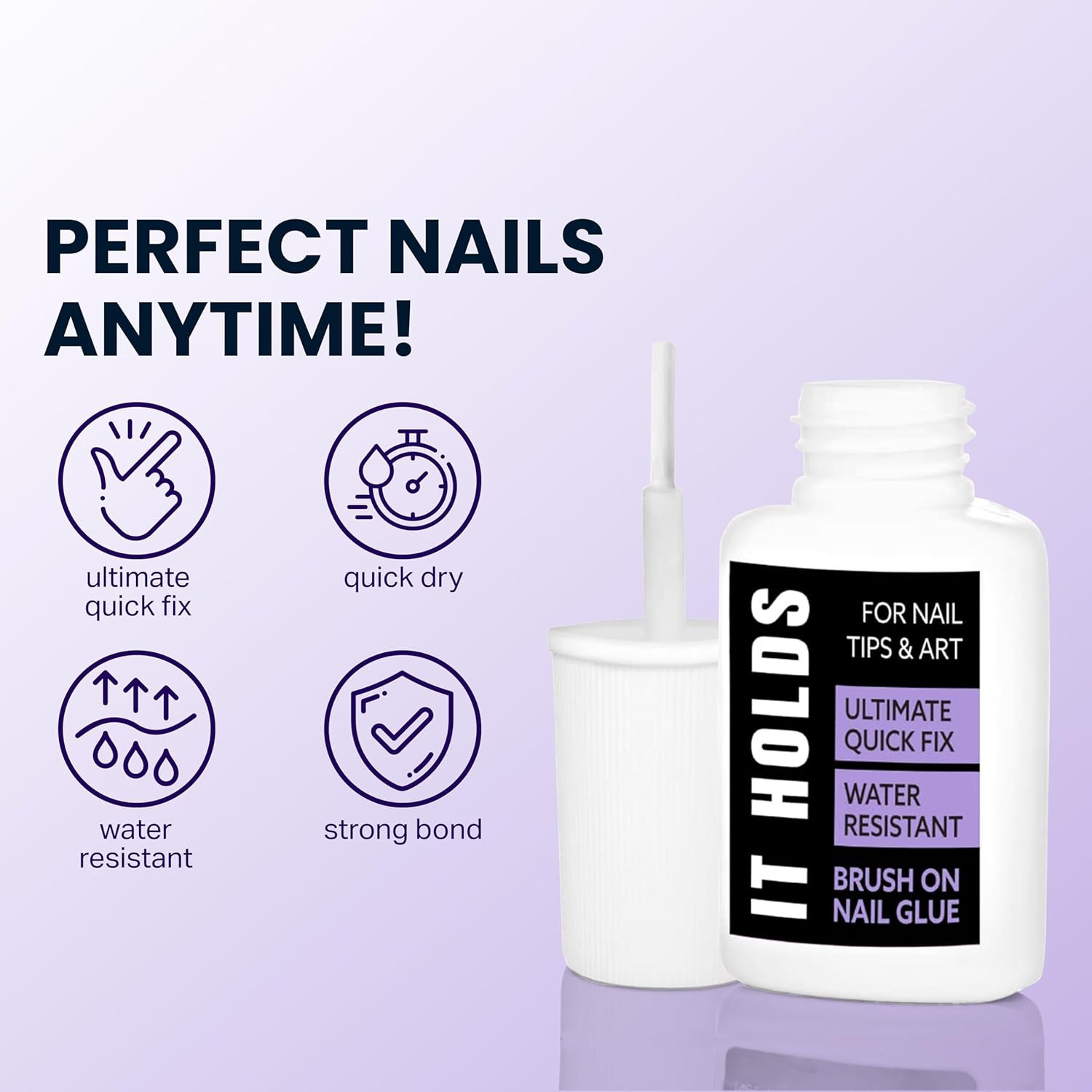 Brush on Nail Glue for Press on Nails, Extra Strong for Acrylic, Waterproof for