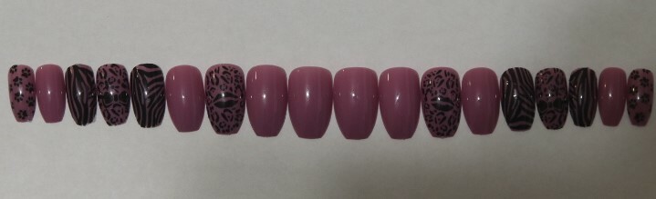 Pink leopard and zebra print- press on nail set- Set of 18 sizes 0-8