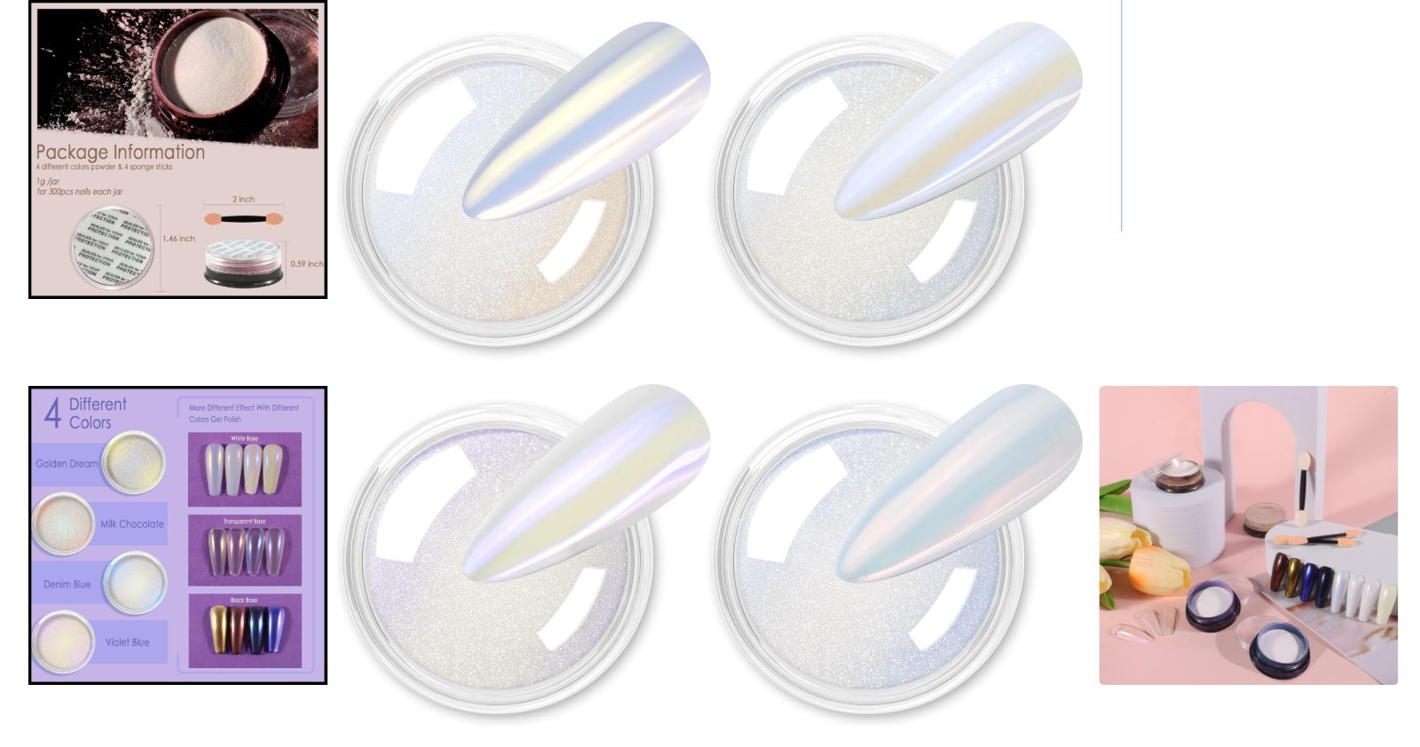 Mermaid Unicorn Chrome Nail Powder Set – 4 Colors for Stunning Manicures