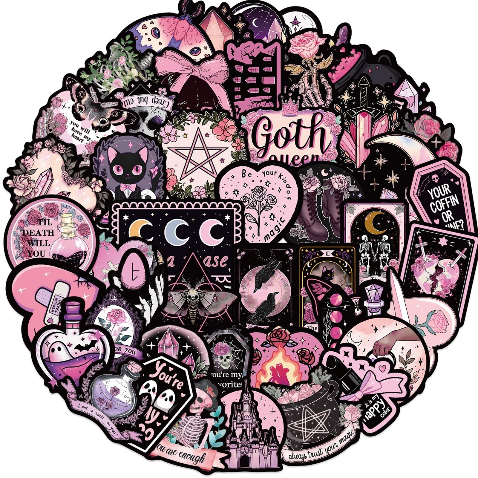 50Pcs Cool Goth Sticker for Adults Black Pink Aesthetic Gothic Stickers Pack …