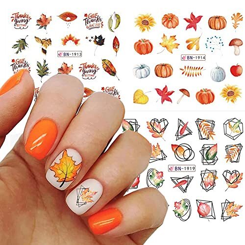 Fall Nail Stickers Autumn Leaves Nail Water Transfer Stickers, Design 8