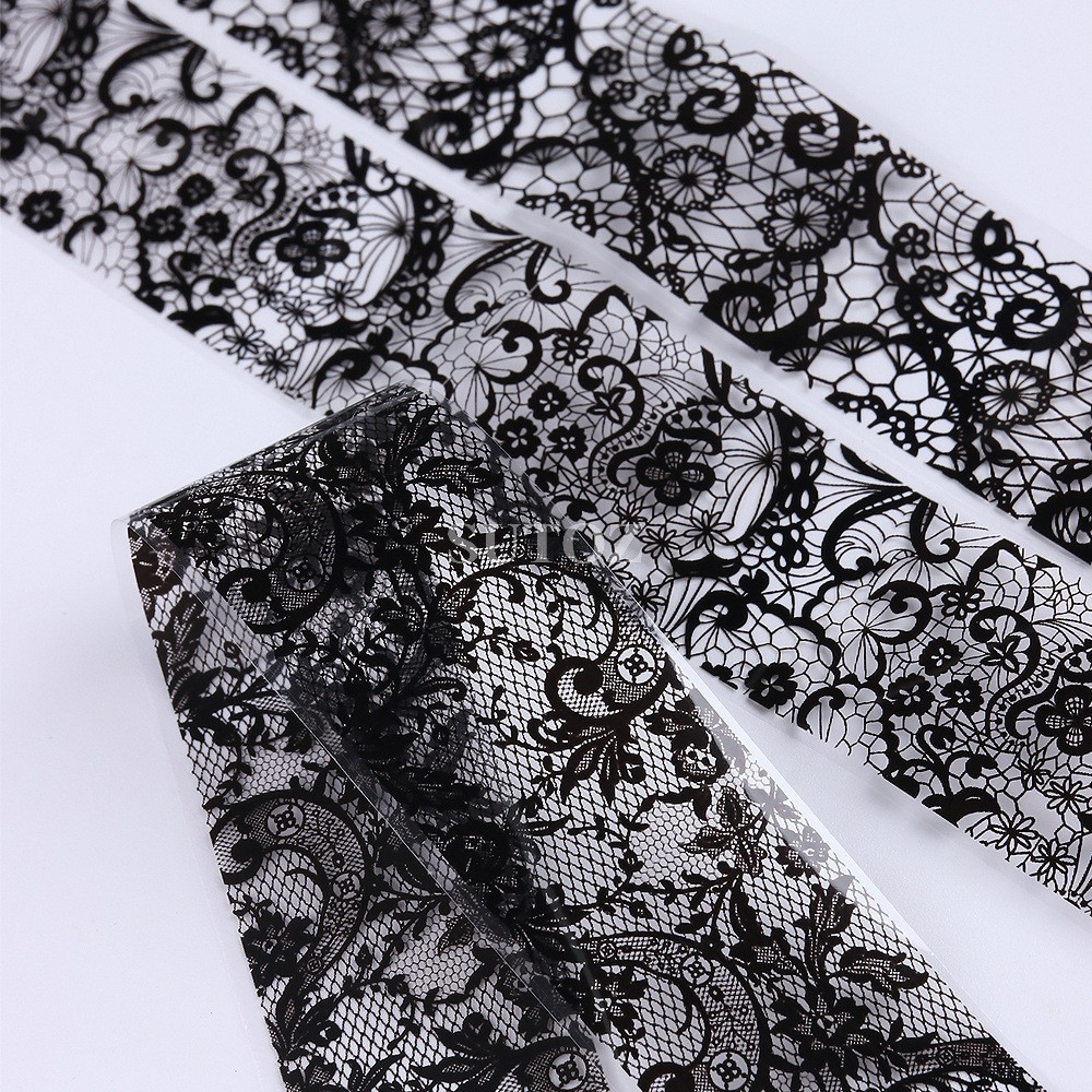 10Pcs Retro Black White Flower Lace Foils Nail Art Transfer Stickers Decals NH30