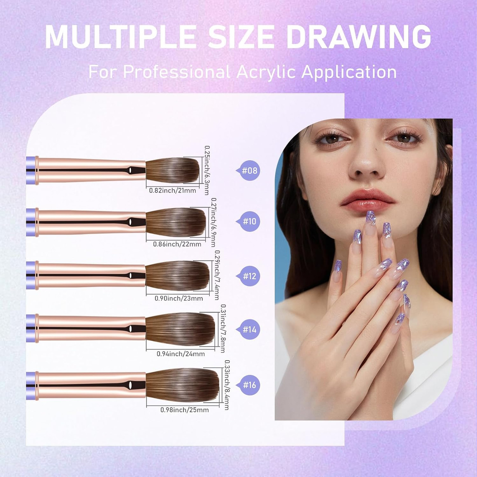 Acrylic Nail Brush Size #08, Kolinsky Nail Art Brushes, Oval Handle, Manicure