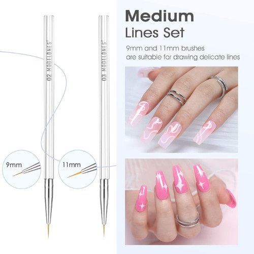 NEW 5PCS Nail Art Liner Brush Set Thin Gel Polish Painting Hex Handle Brushes