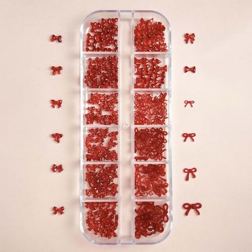 12Grid Bow Nail Charms 3D Red Bowknot Nail Art Rhinestone Design Rhinestone 02
