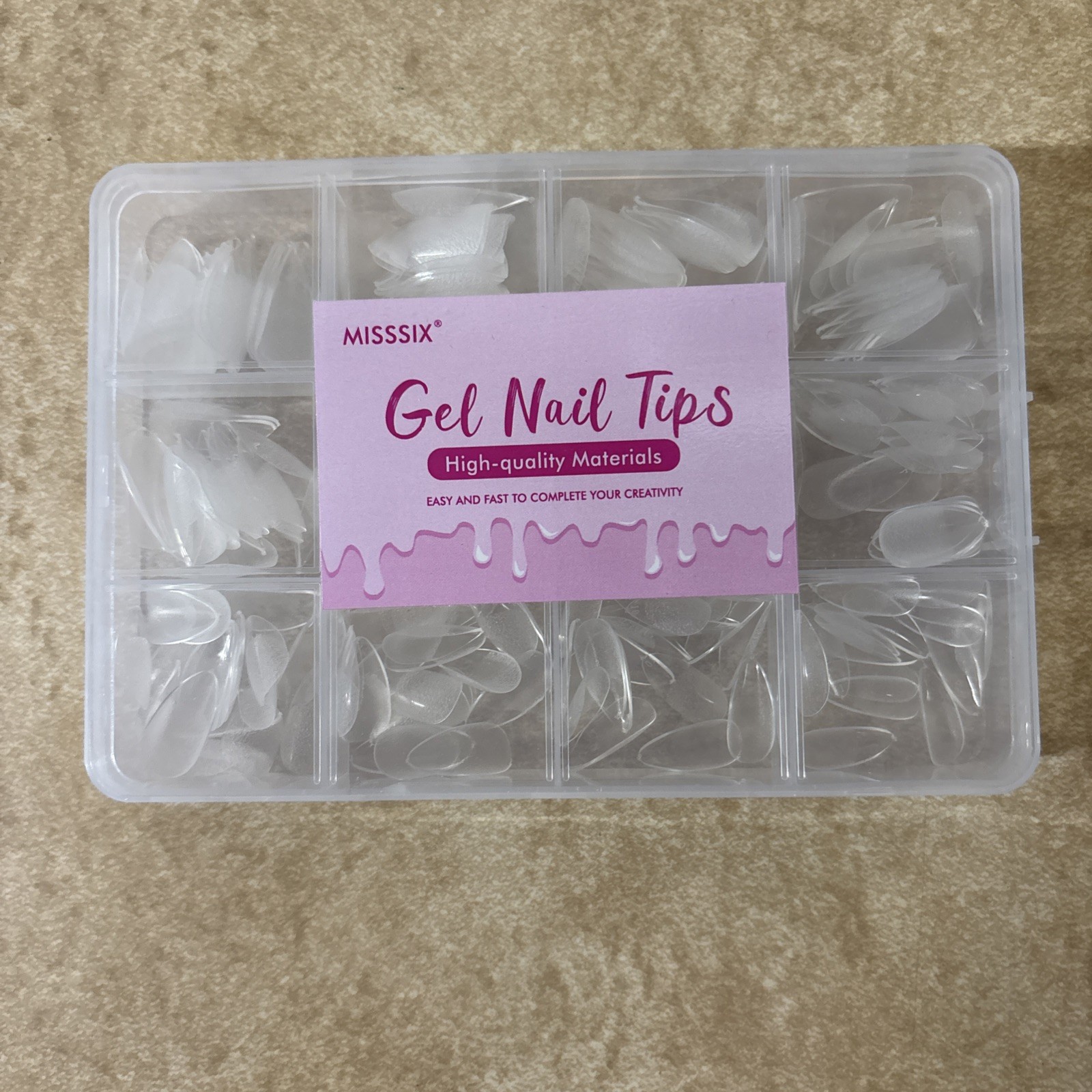 Misssix Extra Short Almond Gel Nail Tips Kit, 216Pcs Pre Etched Clear
