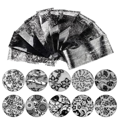 10 Sheets Black Lace Nail Art Foil Transfer Stickers Foils Nail Art Supplies