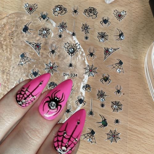 Halloween Nail Stickers with 5D Spider Rhinestones Gem Halloween Stickers-2