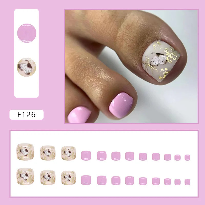 24pcs Glitter Fake Toenails Reusable Full Cover Acrylic Foot Nail Tips