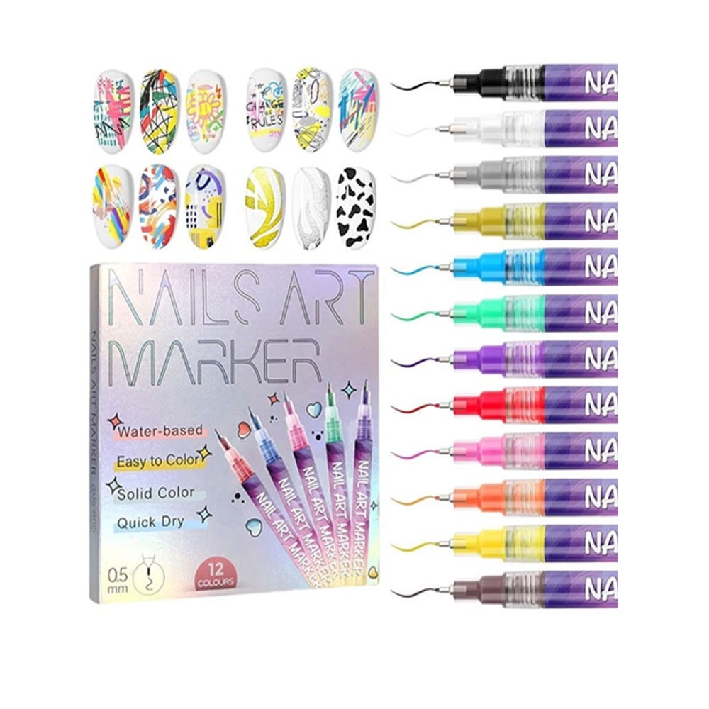 12Pcs/Set 3D Nail Art Drawing Pen Waterproof Painting Liner Drawing Embellishing