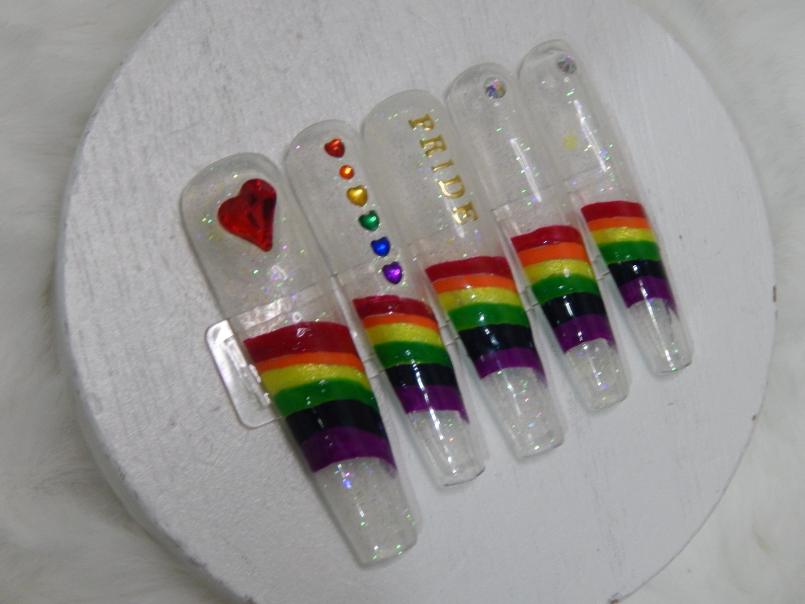 Luxury Handmade Press-On Nails I Reusable I Glow Love is Love I Coffin Shape 3XL