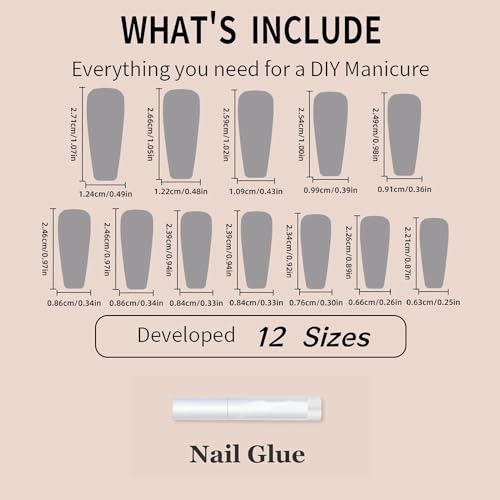 MISUD Long Coffin Press-On Nails with Bling Glitter Rhinestone, 24 Pcs
