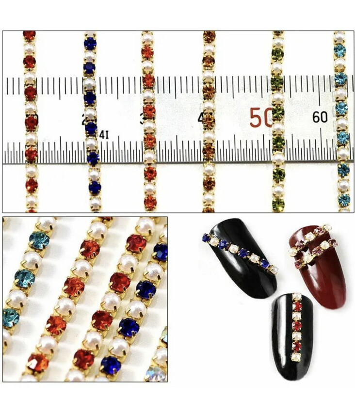 10 Pc Nail Decoration Chain Stones Rhinestones DIY Party Dress Nail Art Supplies