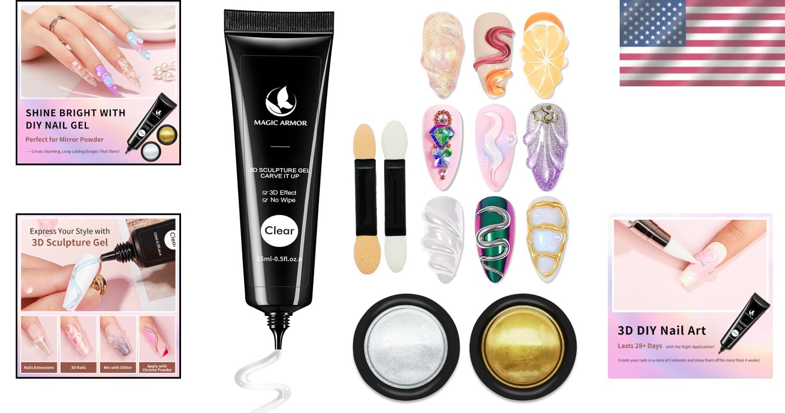 15g 3D Nail Gel & Chrome Powder Kit – Effortless Artistry for Nail Enthusiasts