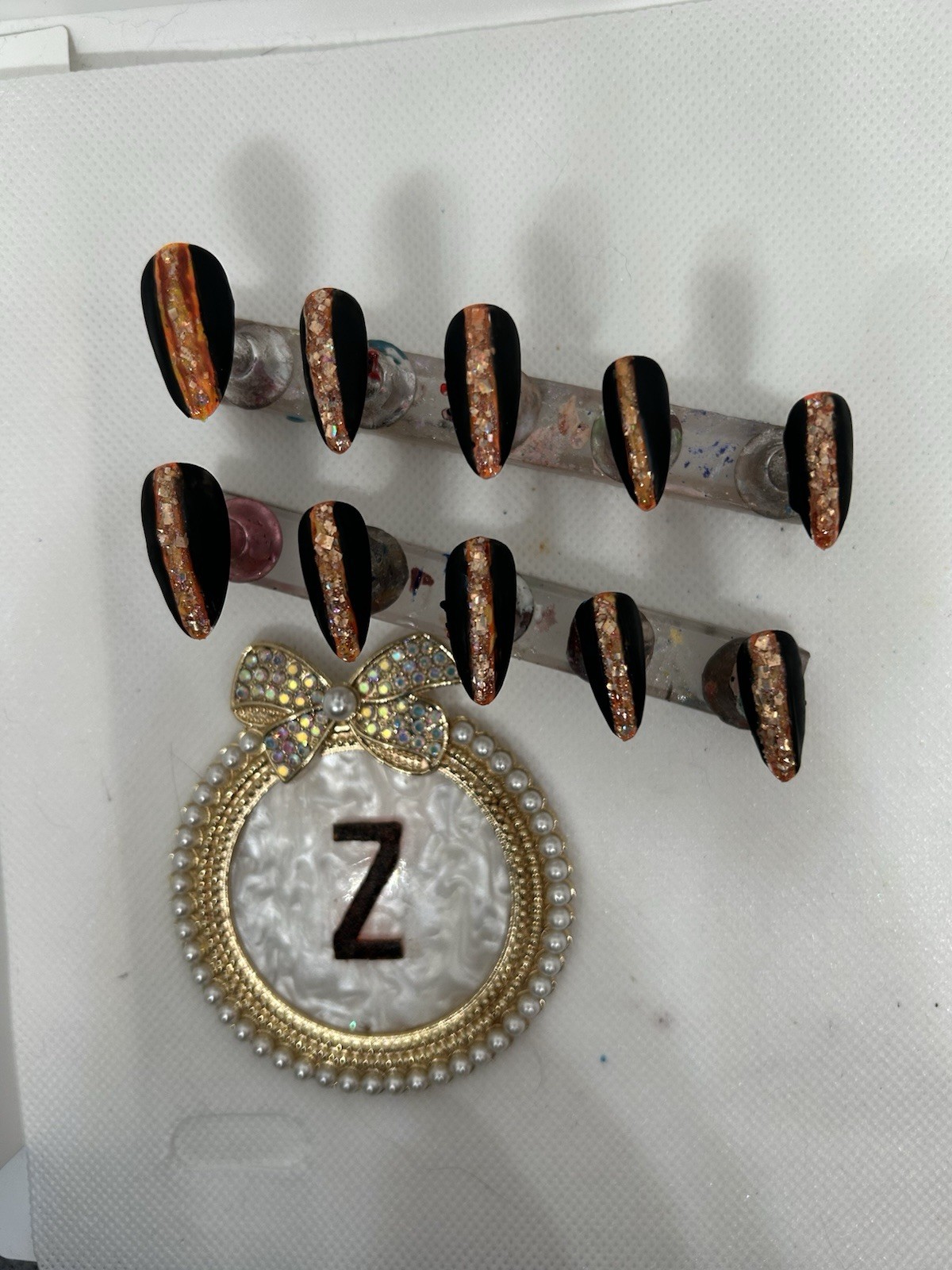 Z NAILZ! Handmade Medium Almond Matte Black With Reflective Strip Press On Nails