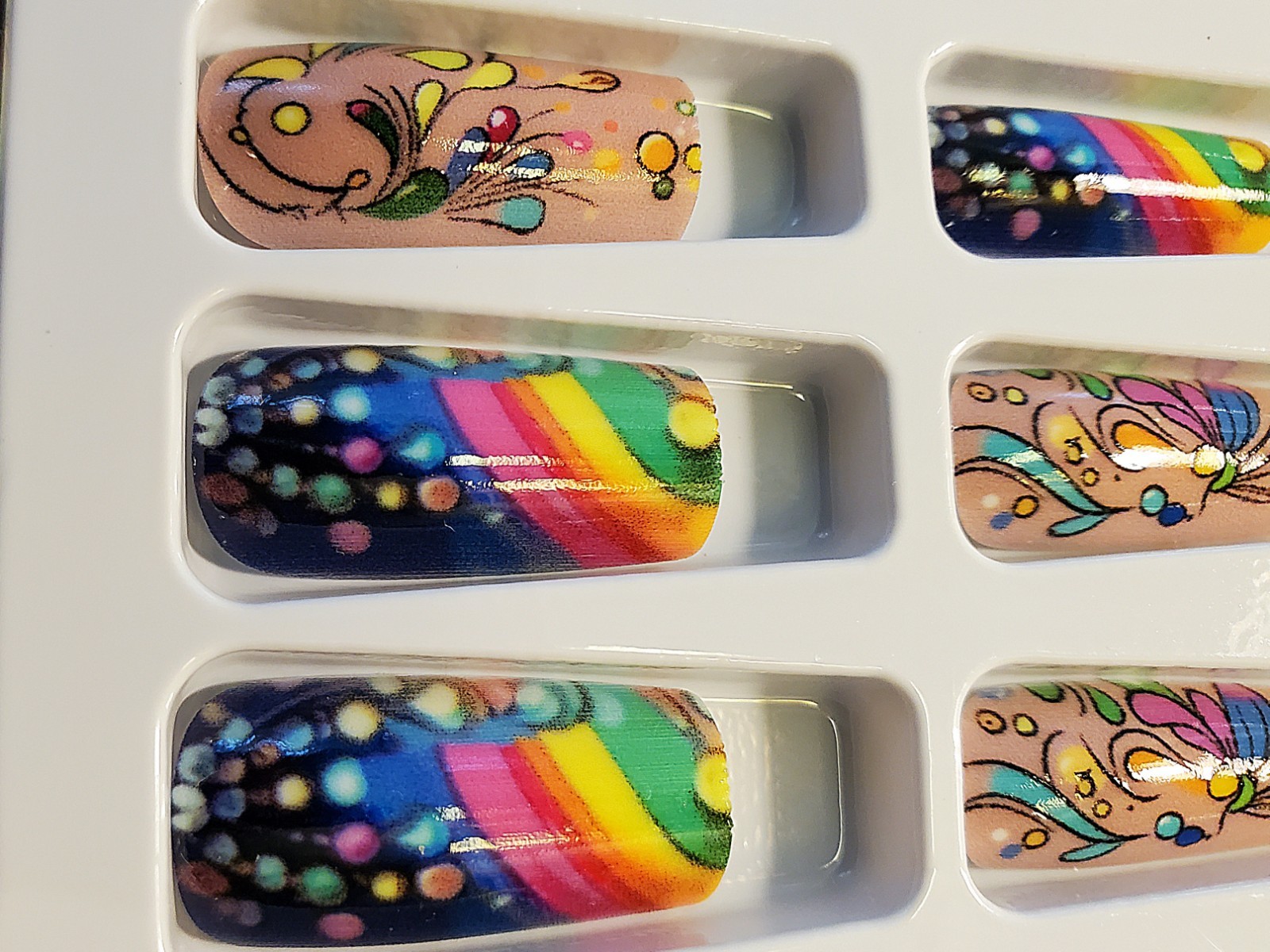 Rainbow Pride Colors Press on Nails, 24 long with adhesive tabs