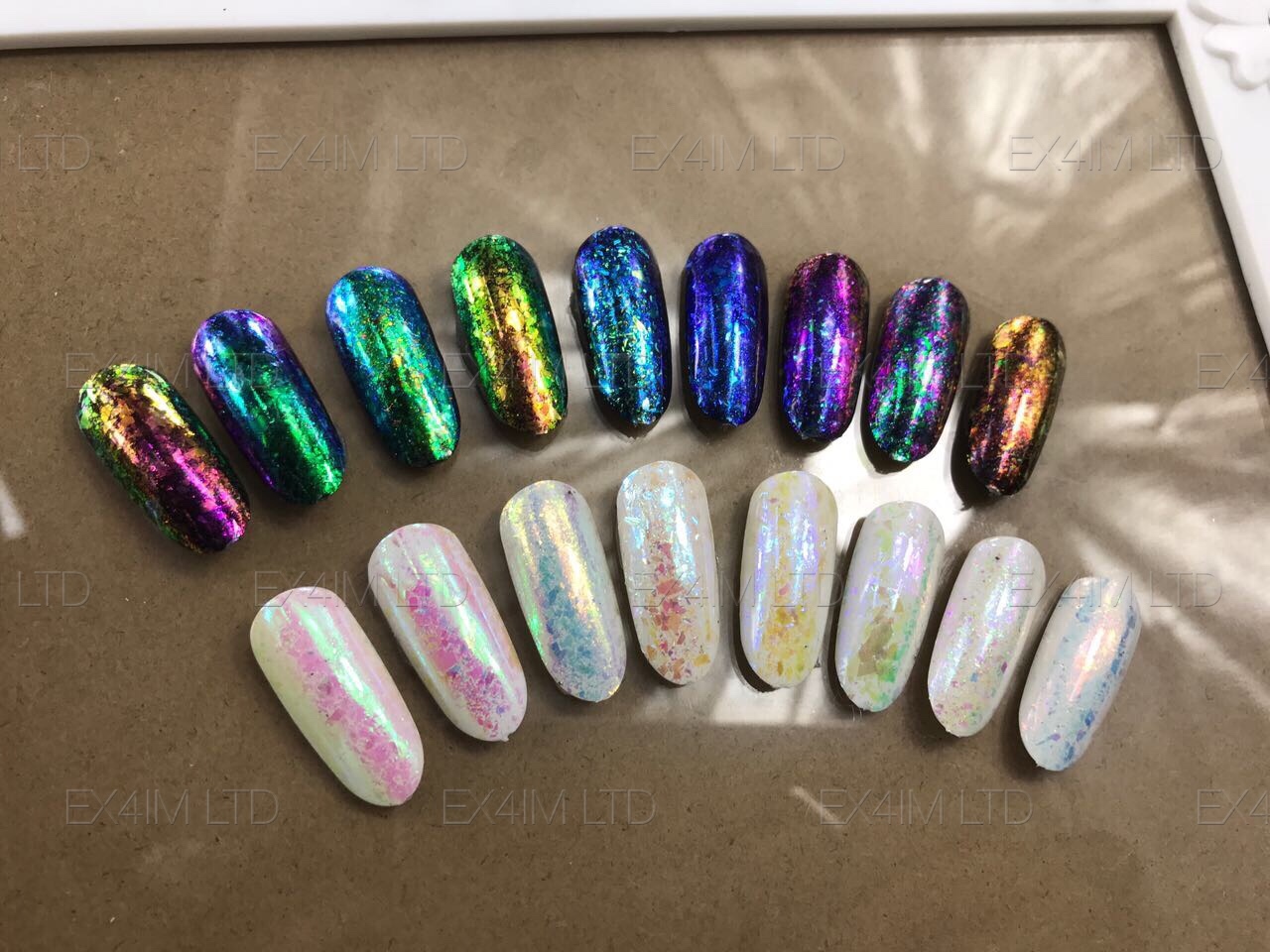 Aurora Chameleon Nail Flakes Transparent White Rainbow Unicorn Mirror Powder UK