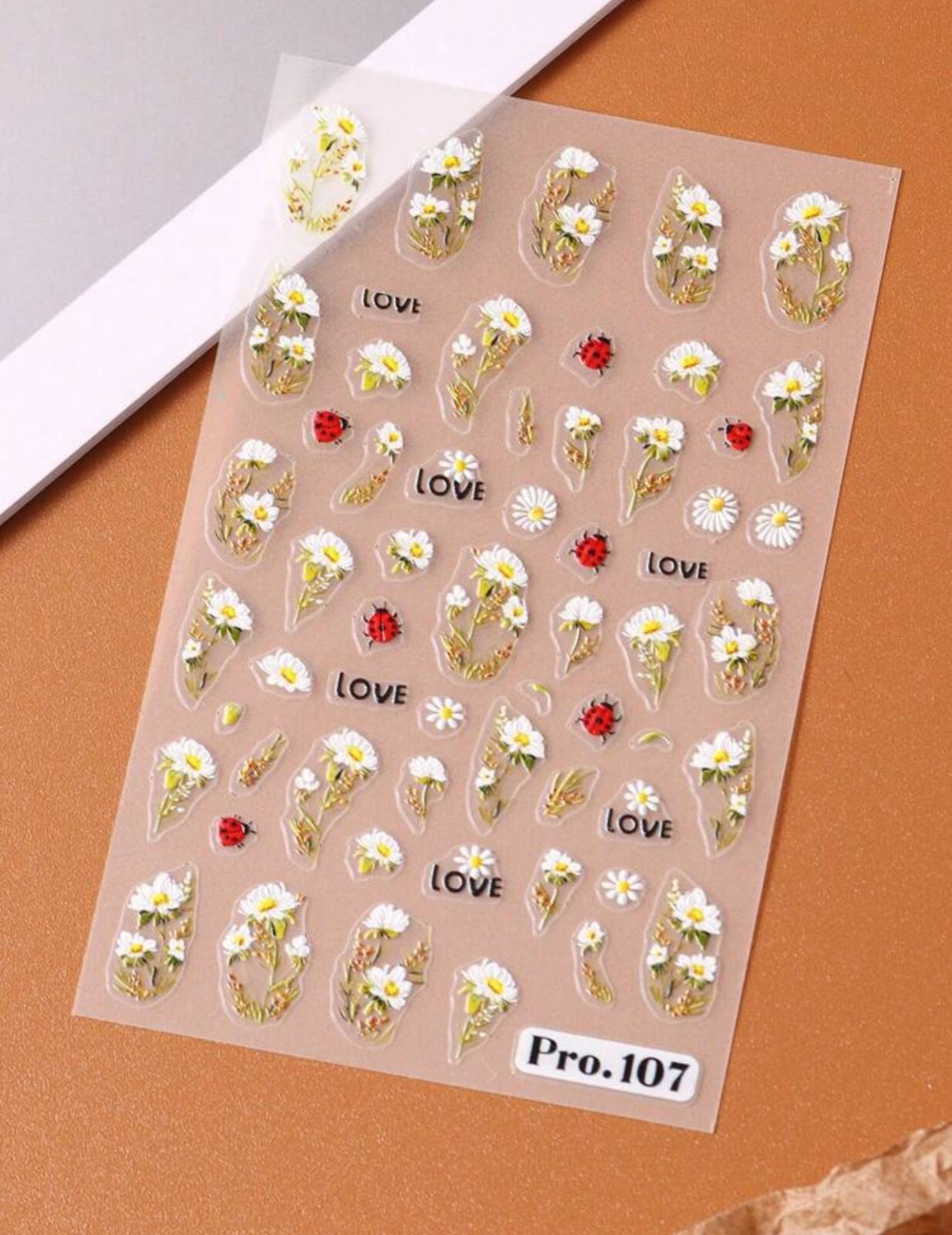 5D Nail Art Stickers Decals Embossed Flowers Floral Daisy Ladybird Summer Spring