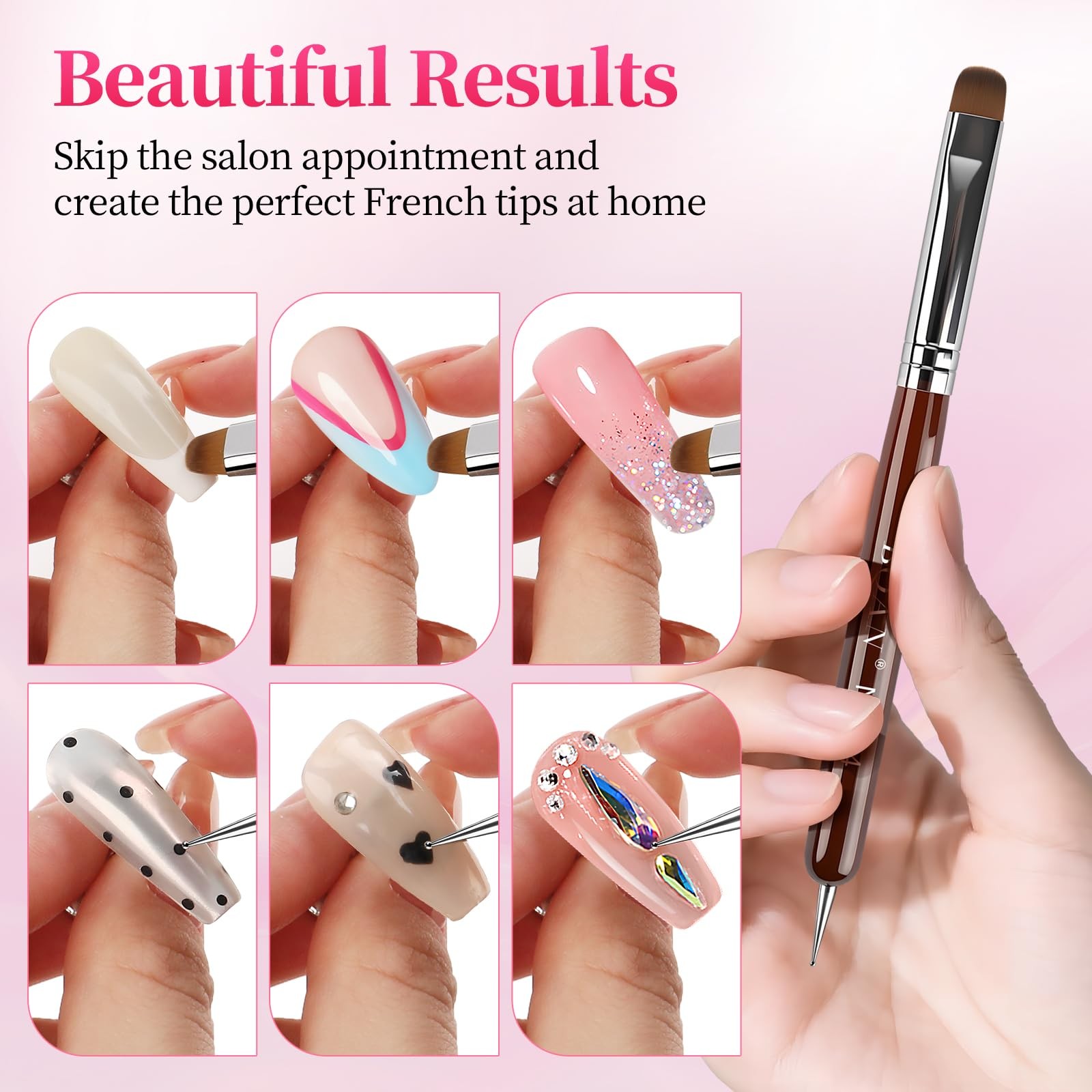 BQAN 2-Way French Tip & Clean Up Nail Brush 14# for Acrylic Nails 14#, Brown