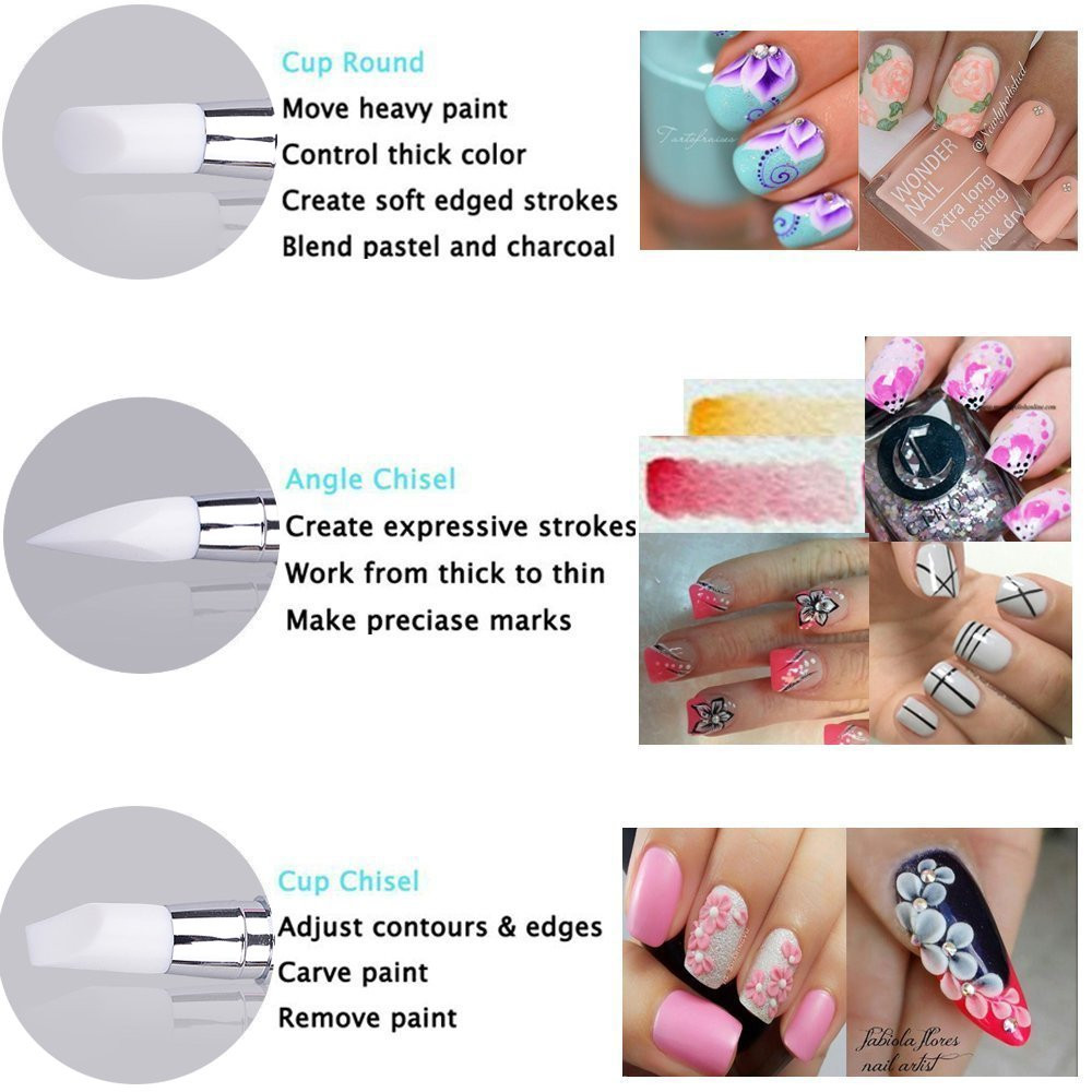 10Pcs Nail Art Gel Carving Pen Nail Dotting Tool Silicone Nail Brushe Set Nail T