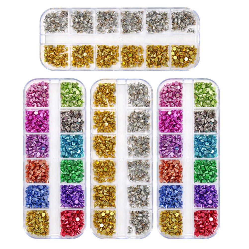 4 Boxes Nail Punk Art Metal Charms Manicure Accessories Tool